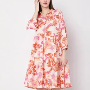 BEIGE FLORAL PRINT SHIFT DRESS