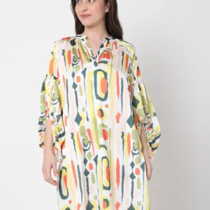 WHITE ABSTRACT PRINT SHIFT DRESS